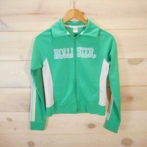 Vintage Hollister Track Jacket Juniors size L Green White Zip Y2K Collegiate